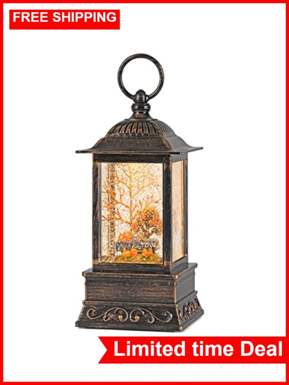 Fall Snow Globe Lantern, Swirling Glitter Harvest Decor, Thanksgiving Pumpkin
